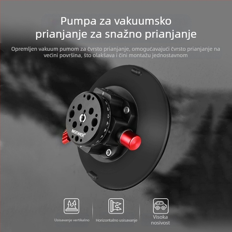 Neewer Gimbal glava s usisnom čašom za kameru/telefon/GoPro — Jaka usisna snaga, Stabilan auto držač