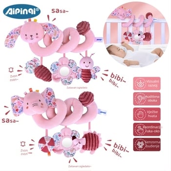 Pliš Viseća Igračka za Krevetić i Kolica – Ogledalo, BB Call, Zvončić; uzrast 0–3 godina; Model 24688A