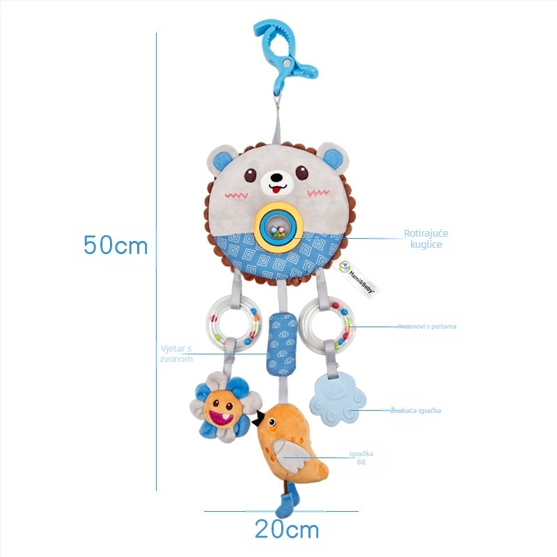 Mamibeby Plišana igračka za automobil s okrećućim perlama, žvačkalo i zvončićem — interaktivna igračka za 0–3 godine