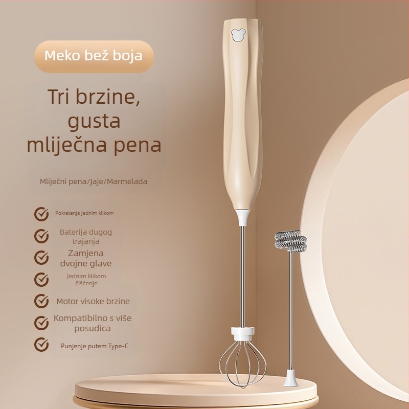 Bežični ručni električni mikser s 3 brzine, pjenjač za mlijeko i muhač za jaja, 150 W, model D6