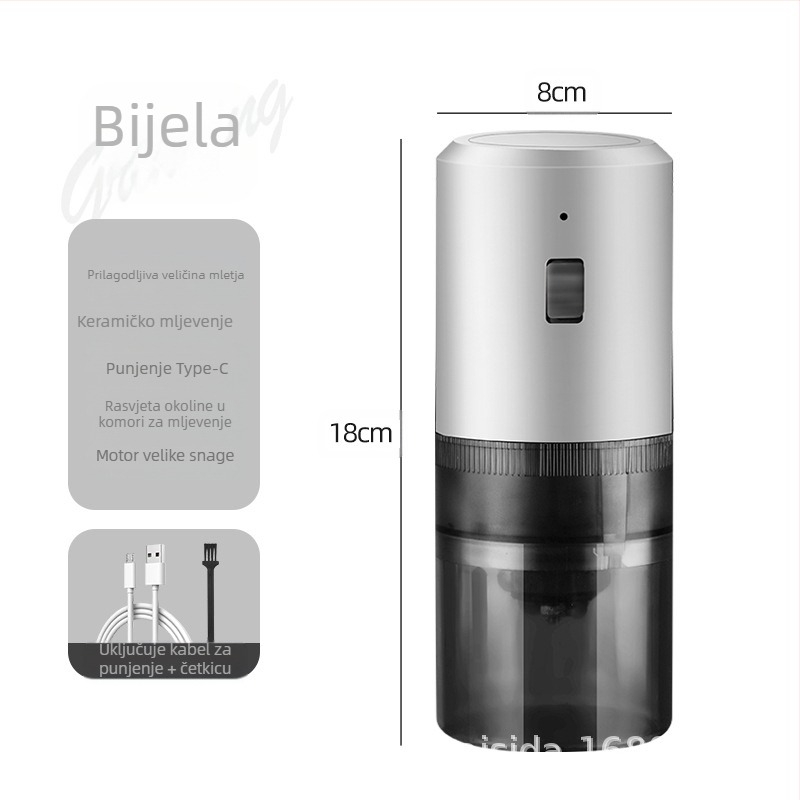 Električni mlin za kavu za kućnu uporabu, kompaktan, punjiv, plastično kućište, težina 0,5 kg