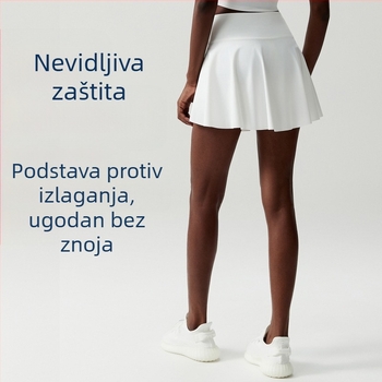 Ženska tenisko-trkačka suknja s Naked Feel Nylon tkaninom i CoolMax podstavom, prugasti uzorak; 75% Nylon + 25% Spandex; podstava: 31% CoolMax + 61% Polyester + 8% Spandex; pogodna za ljeto, proljeće, jesen