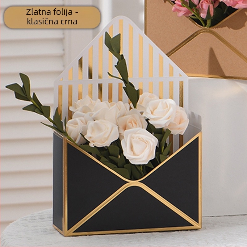 Kutija za cvijeće u obliku omotnice, ručna izrada, model hot stamping envelope flower box, od bijelog kartona 600 g, pakiranje 12 komada, brenda Qianxi packaging.