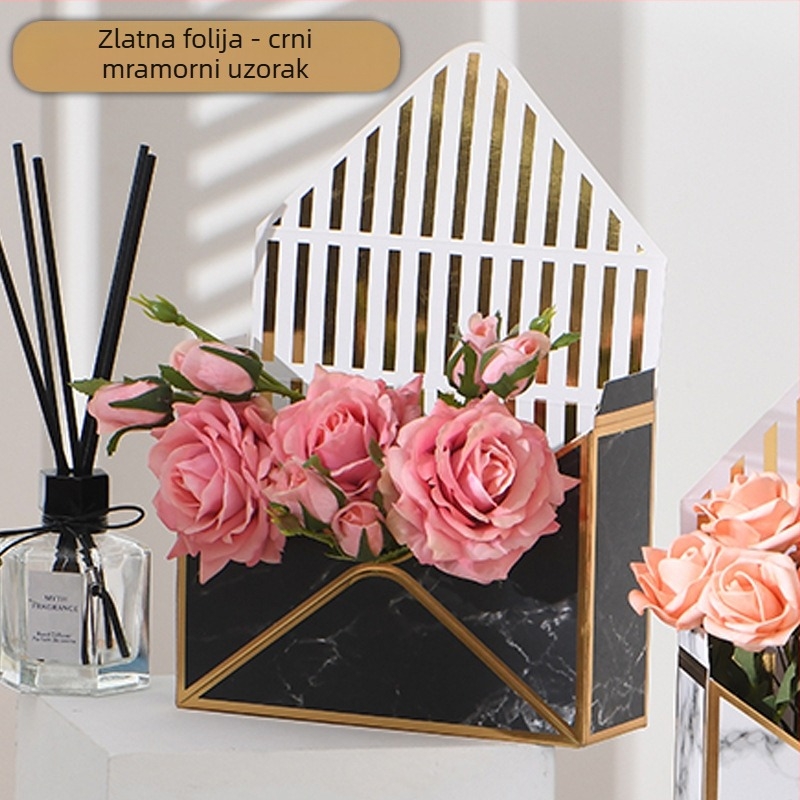 Kutija za cvijeće u obliku omotnice, ručna izrada, model hot stamping envelope flower box, od bijelog kartona 600 g, pakiranje 12 komada, brenda Qianxi packaging.
