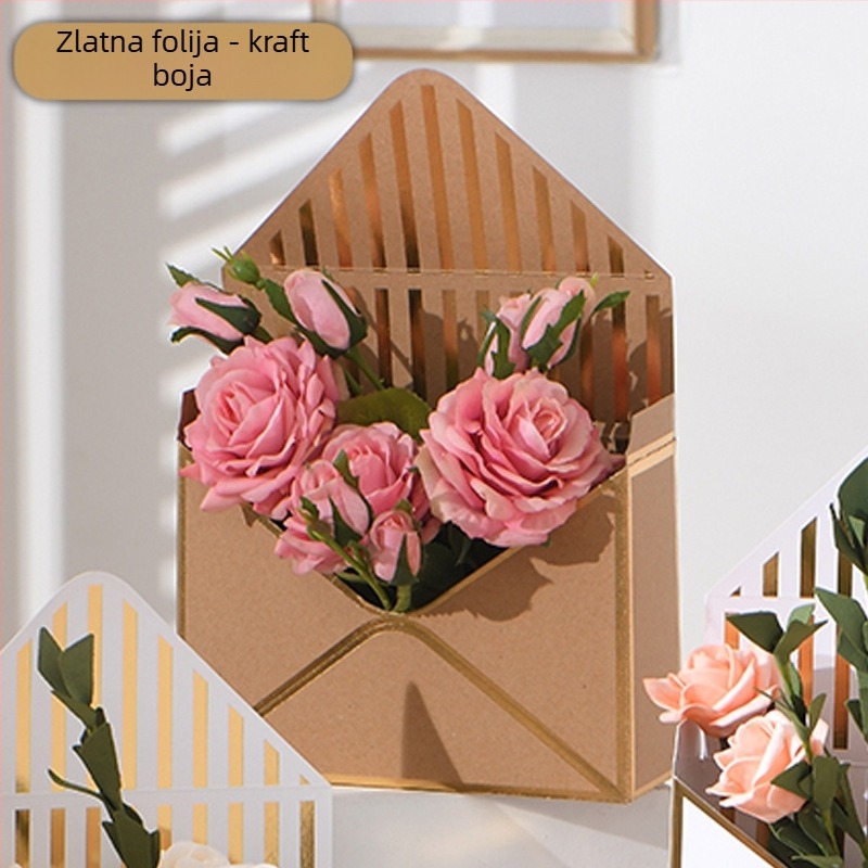 Kutija za cvijeće u obliku omotnice, ručna izrada, model hot stamping envelope flower box, od bijelog kartona 600 g, pakiranje 12 komada, brenda Qianxi packaging.