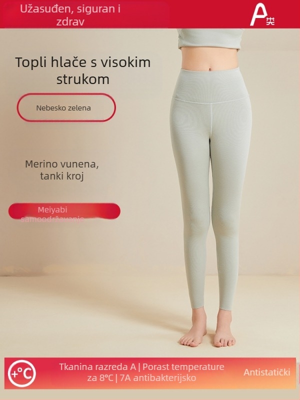 Ženske vunene tople hlače s visokim strukom, antibakterijske, podizanje stražnjice, grijanje i podrška trbuha