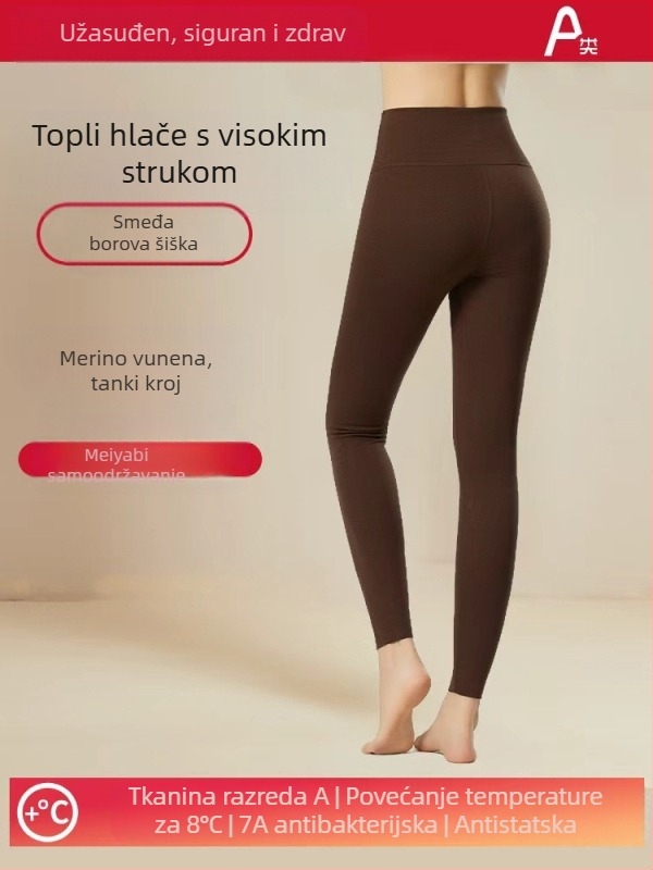 Ženske vunene tople hlače s visokim strukom, antibakterijske, podizanje stražnjice, grijanje i podrška trbuha