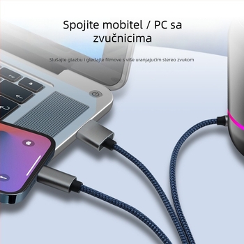 Neutral USB dvo-in-1 pleteni AUX audio kabel Type-C na 3,5 mm za glazbu i pozive