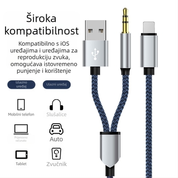 Neutral USB dvo-in-1 pleteni AUX audio kabel Type-C na 3,5 mm za glazbu i pozive