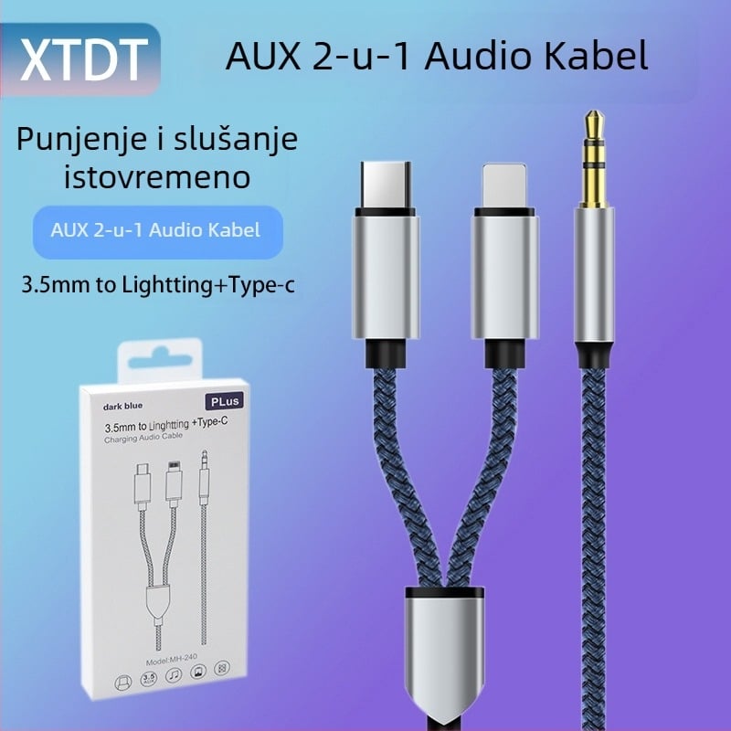 Neutral USB dvo-in-1 pleteni AUX audio kabel Type-C na 3,5 mm za glazbu i pozive