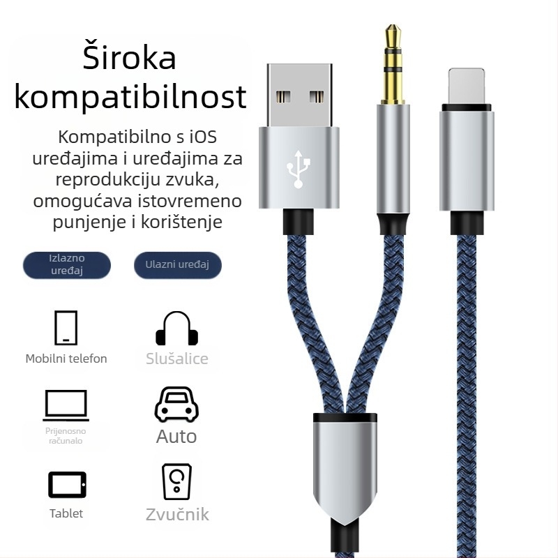 Neutral USB dvo-in-1 pleteni AUX audio kabel Type-C na 3,5 mm za glazbu i pozive