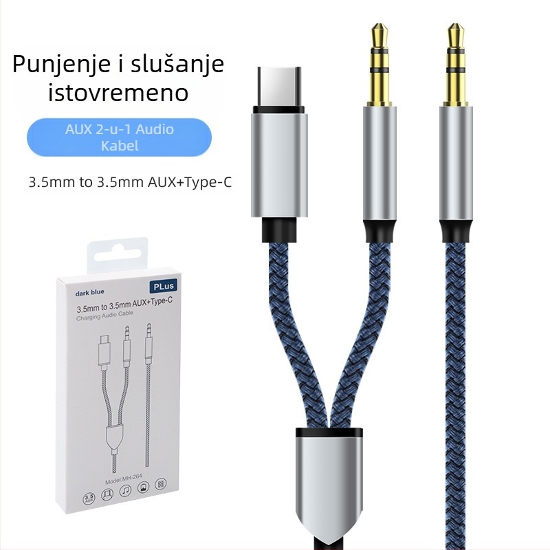 Neutral USB dvo-in-1 pleteni AUX audio kabel Type-C na 3,5 mm za glazbu i pozive