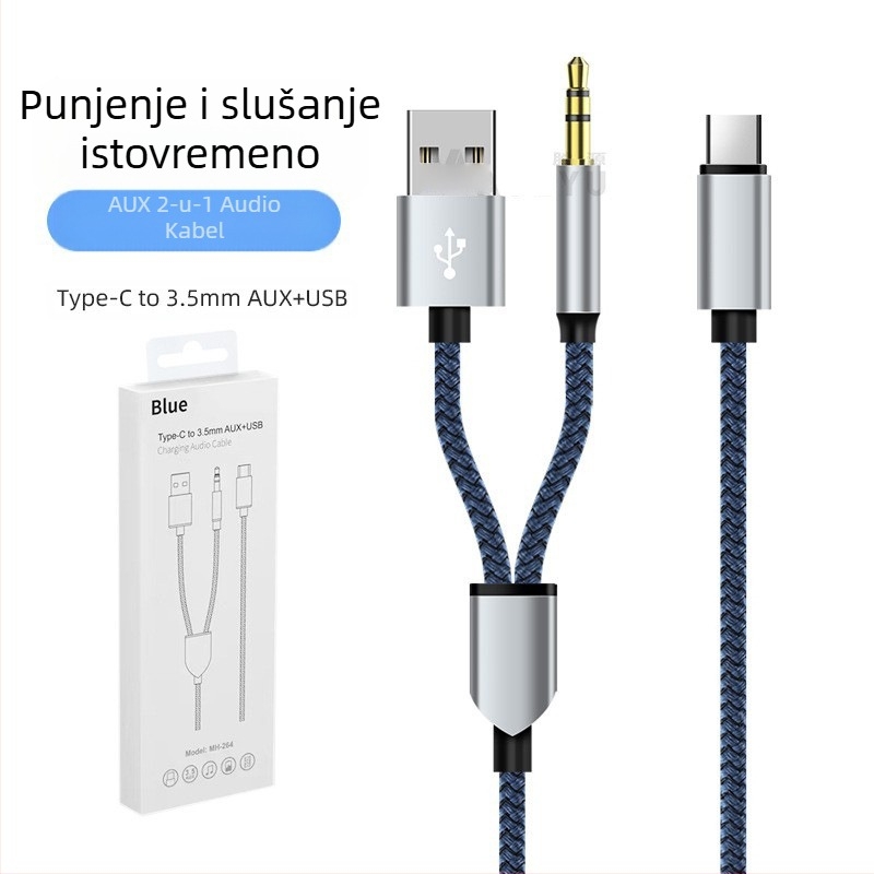 Neutral USB dvo-in-1 pleteni AUX audio kabel Type-C na 3,5 mm za glazbu i pozive