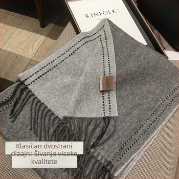 Šal za vrat, 100% vuna, warp-knitted tkanina, toplina i zaštita od prašine, za jesen, svestrani stil