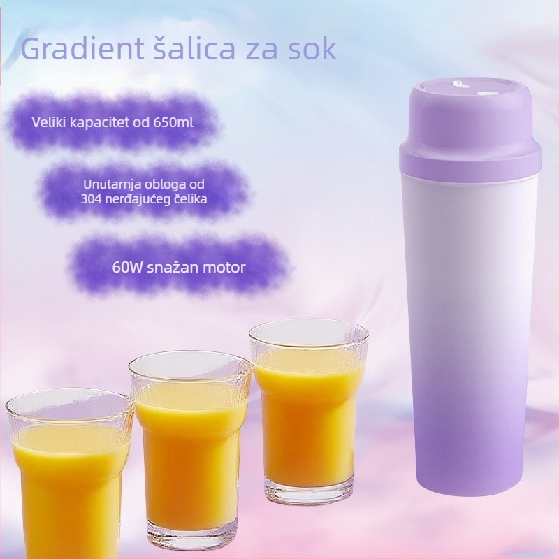 Prijenosna čaša za sok od nehrđajućeg čelika s ugrađenom baterijom, 60W, 22001 RPM+, 5+ oštrica, unutarnji spremnik od 304 nehrđajućeg čelika, izolirana