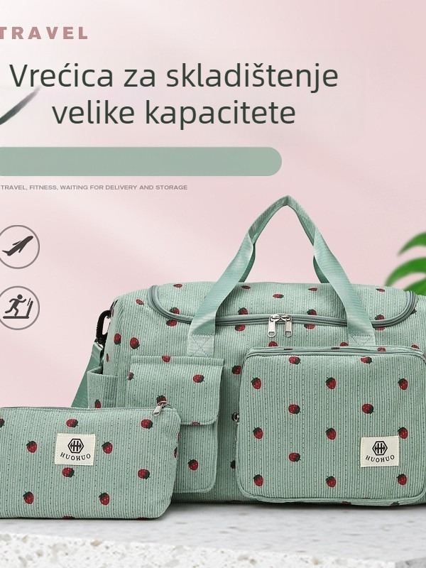 Crossbody torba za putovanje velike kapacitete, uzorak jagode, Corduroy materijal, podstava od poliestera, unisex, jesen 2025