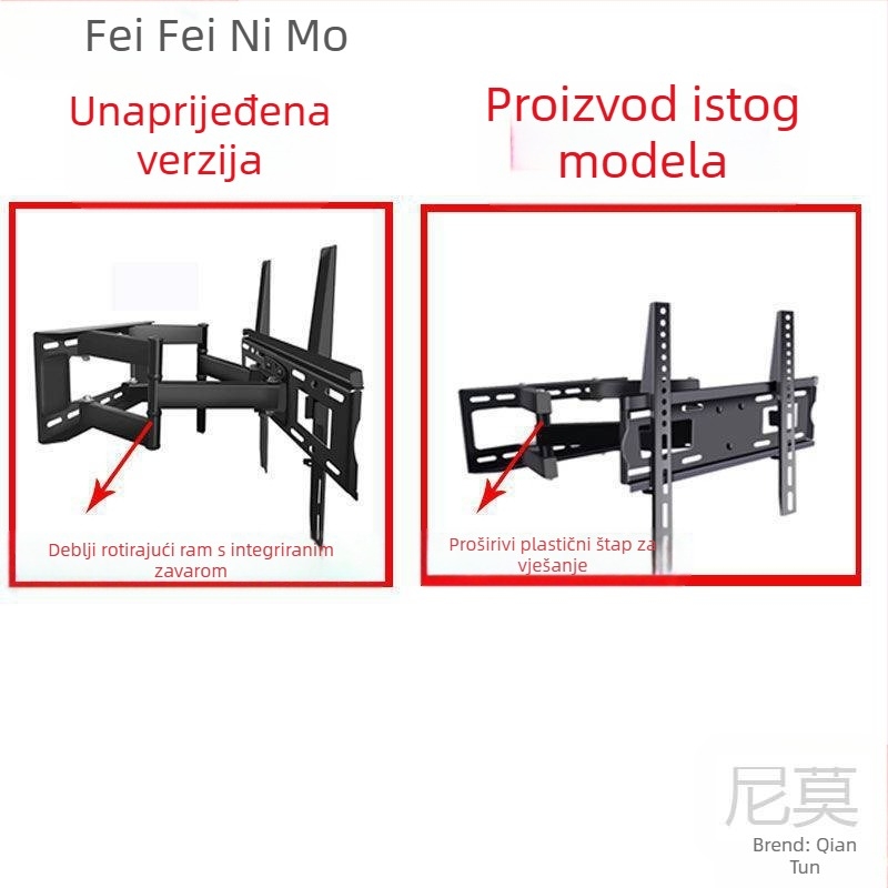 Qian Dun Zidni nosač za LCD TV – teleskopni rameni nosač s 90° nagibom, ručno upravljanje