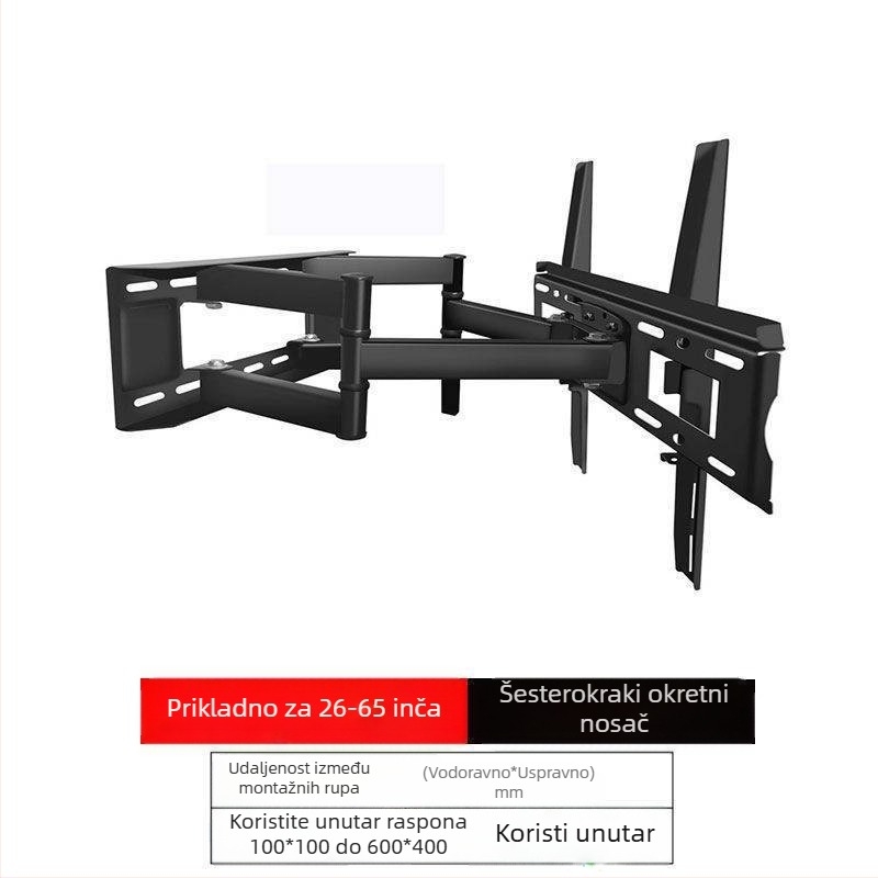 Qian Dun Zidni nosač za LCD TV – teleskopni rameni nosač s 90° nagibom, ručno upravljanje