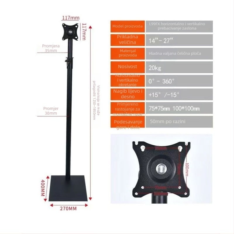 Prijenosni podni stalak za LCD TV/monitor s rotirajućim uspravnim nosačem
