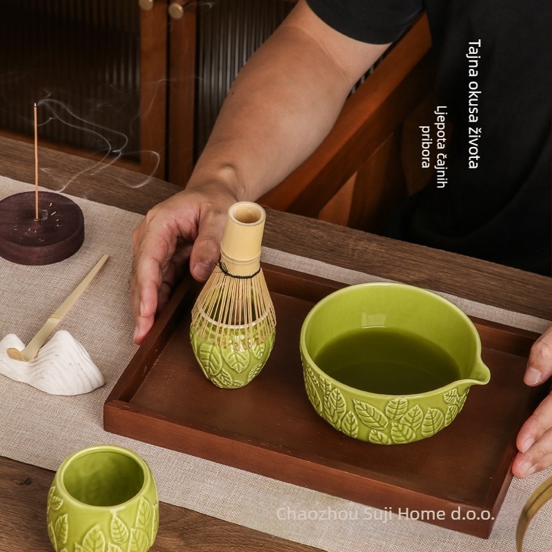 Keramička zdjela za matcha s površinom lebdeće skulpture – retro stil i lagani luksuz, premium kvalitete, za 3 osobe