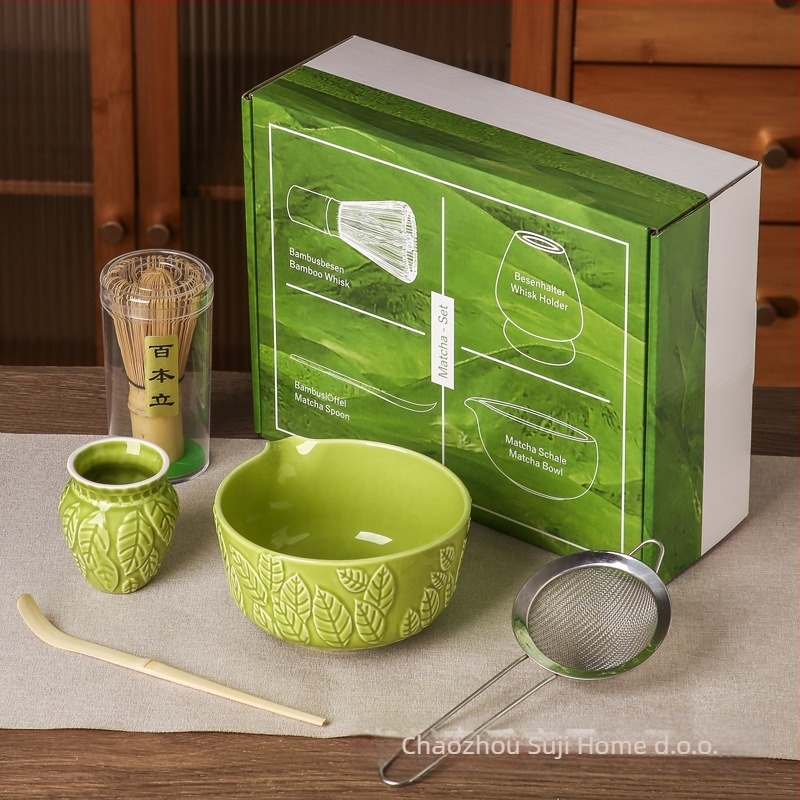 Keramička zdjela za matcha s površinom lebdeće skulpture – retro stil i lagani luksuz, premium kvalitete, za 3 osobe