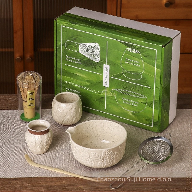 Keramička zdjela za matcha s površinom lebdeće skulpture – retro stil i lagani luksuz, premium kvalitete, za 3 osobe