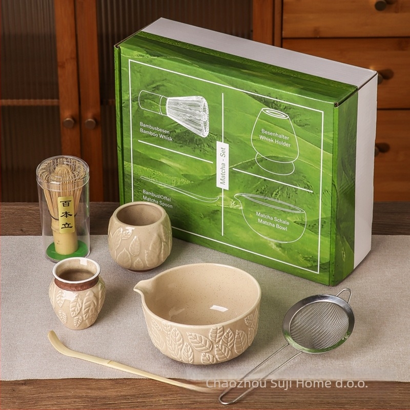 Keramička zdjela za matcha s površinom lebdeće skulpture – retro stil i lagani luksuz, premium kvalitete, za 3 osobe