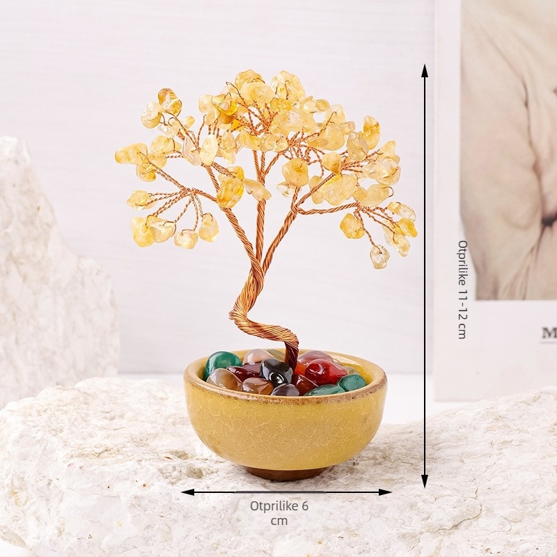 Krištalno stablo novca s bazom od stakla, moderan minimalistički stil