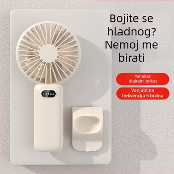 2-u-1 USB stolni ventilator i držač za telefon, kompaktni mini ventilator s ugrađenom baterijom 1000–1200mAh, 5 lopatica, trajanje 6–8 sati