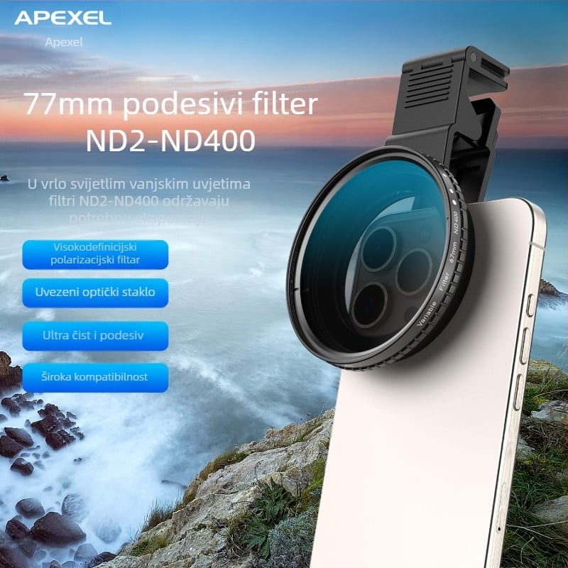 APEXEL Filter za mobitel s podešavnim ND i CPL – ND2-32/2-400, Polarizator, APL filter