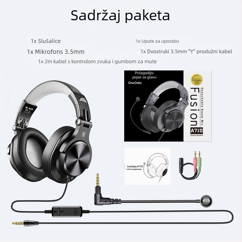 Oneodio A71D žični headset za nošenje na glavi s mikrofonom, 3,5 mm priključak