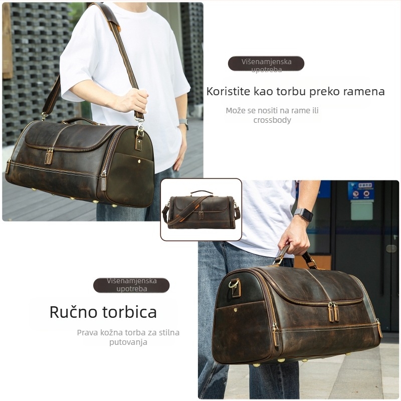Putna torba od prave kože Crazy Horse, kapacitet ispod 20 L, unisex, pogodna za poslovna putovanja