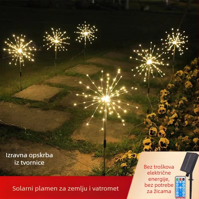 LED solarna lampa s učinkom vatrometa i daljinskim upravljanjem - 480 LED, IP65, 300 lm, 3000K, solarno napajanje