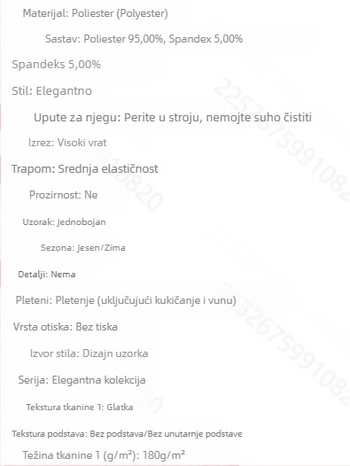 Ženski bodycon bodi s visokim vratom i dugim rukavima, poliester-elastan mješavina