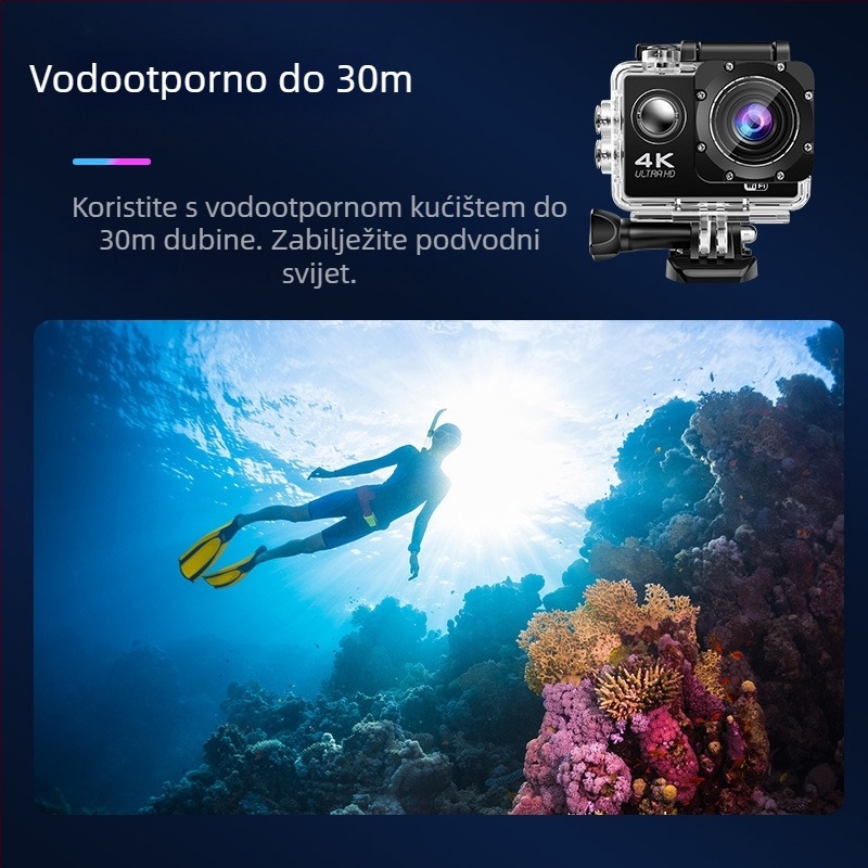 Kamera za nošenje na glavi – 4K video, 16MP fotografije, 2.0″ LCD, TF kartica pohrana, 900mAh baterija