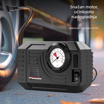 Prijenosna pumpa za zrak za auto s mjeračem tlaka guma, 12V, 120W, 25 L/min, 3 m kabel, 20 cm crijevo