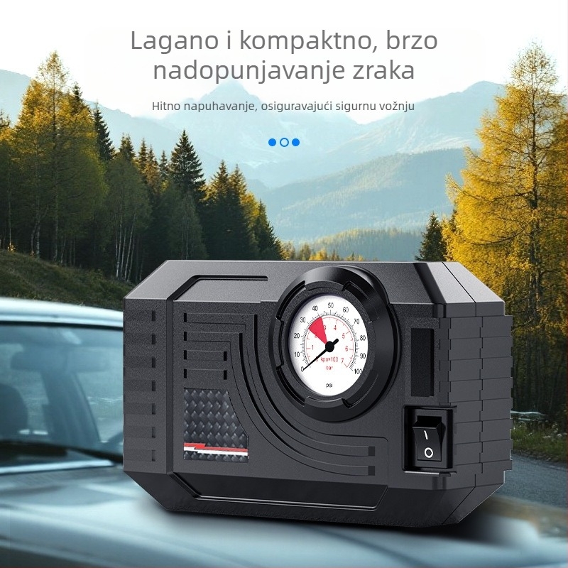 Prijenosna pumpa za zrak za auto s mjeračem tlaka guma, 12V, 120W, 25 L/min, 3 m kabel, 20 cm crijevo
