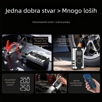 Automobilski hitni izvor za pokretanje i pumpa za zrak – sve-u-jednom, prijenosno, ulaz 12V, izlaz 5V, međunarodna certifikacija