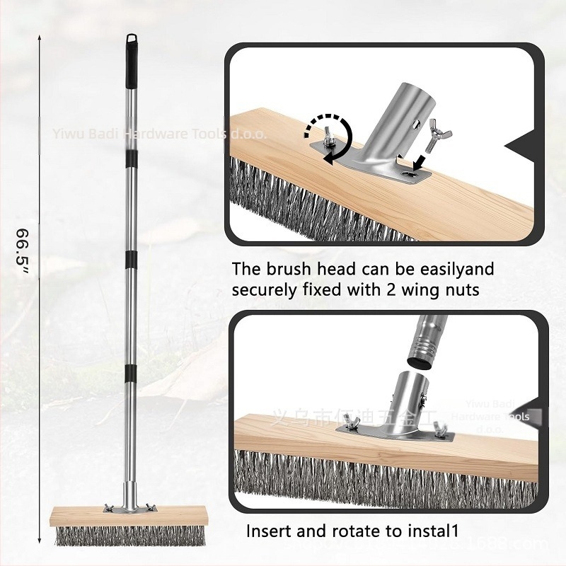 Nerđajuća čelična četka s produženom drškom za čišćenje paluba, betona i dvorišnih podova