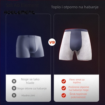 Muške tople bokserice s flis podstavom, pleteni materijal, bezšivne, srednji pojas, jednofarbni uzorak, poliester tkanina