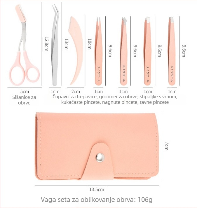 Prijenosni set za obrve: klip za obrve, trimer za obrve, škare za obrve – nehrđajući čelik