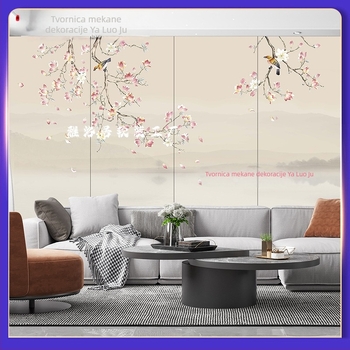 Išareni zidni panel - Novi kineski stil pozadinskog zida s pejzažnim uzorkom, tkanina presvlaka, za dnevni boravak, spavaću sobu, studij ili ulaz; panel uz drveni furnir naslon za krevet, šifra 001