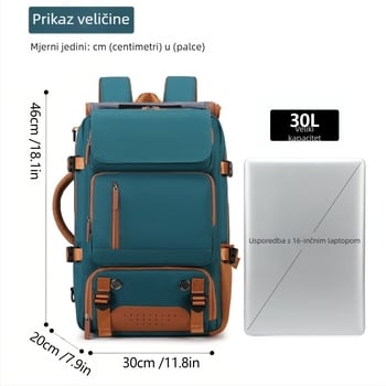 Unisex putnički ruksak velikog kapaciteta, pretinac za 16-inčni laptop, Oxford materijal, zakrivljene naramenice
