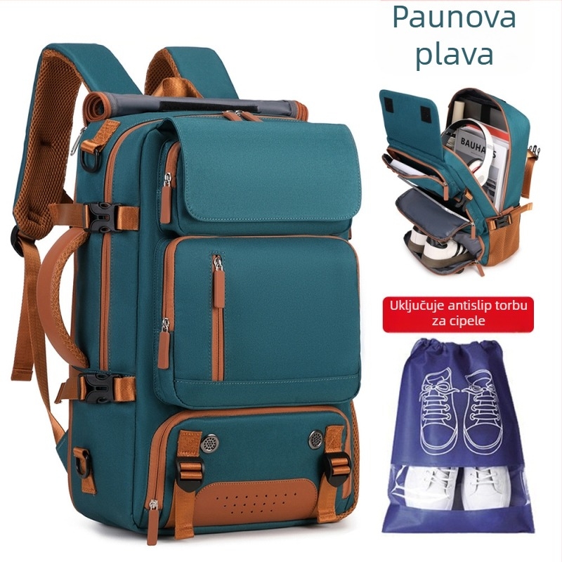 Unisex putnički ruksak velikog kapaciteta, pretinac za 16-inčni laptop, Oxford materijal, zakrivljene naramenice