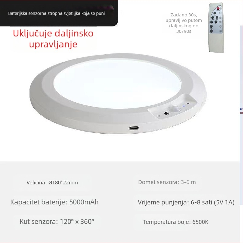 Stropna LED svjetiljka s senzorom pokreta, pokrivenost 5–10 m², napon ≤36V