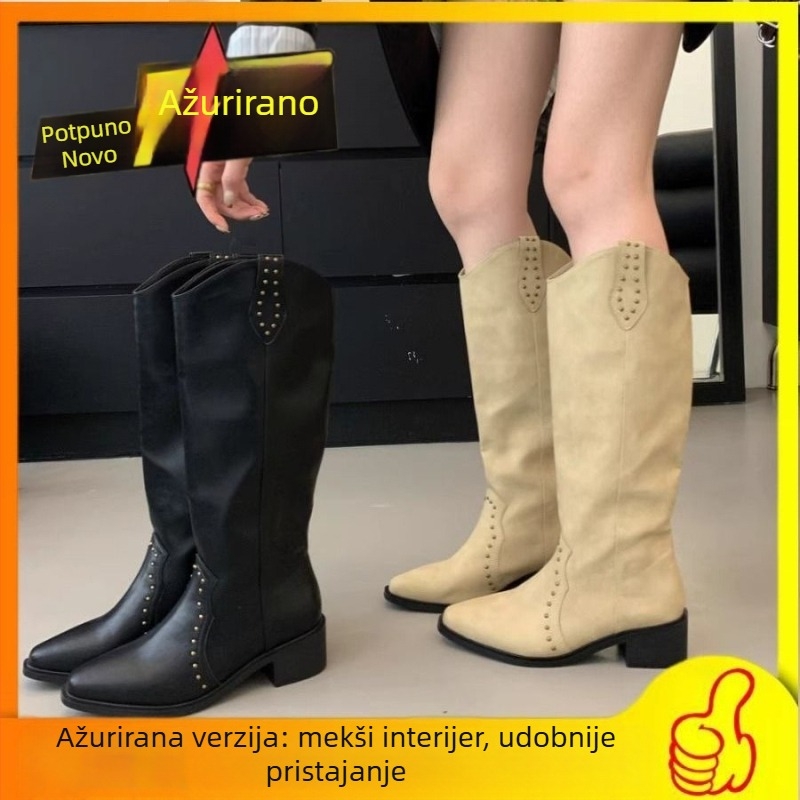 Ženske Western čizme, visok potkoljenica, okrugli vrh, slip-on, gornji dio Ultra-Fine Fiber, gumena potplat