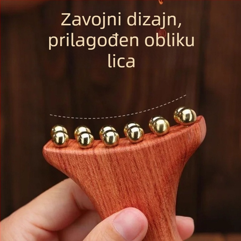 Alat za masažu lica od Huanghuali Rosewooda s mosaznim perlama, drvena konstrukcija, 90 g, marka Ruilin