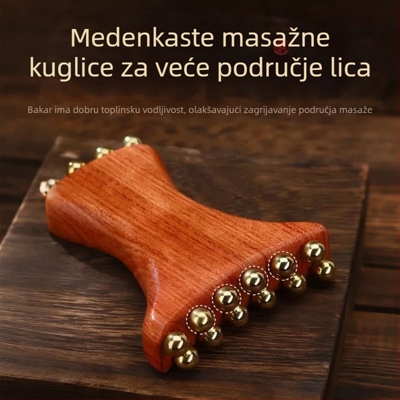 Alat za masažu lica od Huanghuali Rosewooda s mosaznim perlama, drvena konstrukcija, 90 g, marka Ruilin