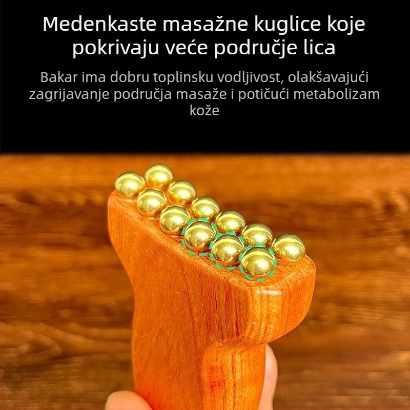 Alat za masažu lica od Huanghuali Rosewooda s mosaznim perlama, drvena konstrukcija, 90 g, marka Ruilin