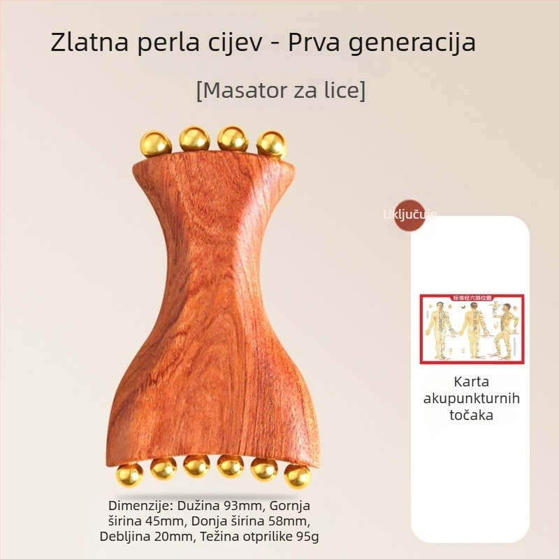Alat za masažu lica od Huanghuali Rosewooda s mosaznim perlama, drvena konstrukcija, 90 g, marka Ruilin
